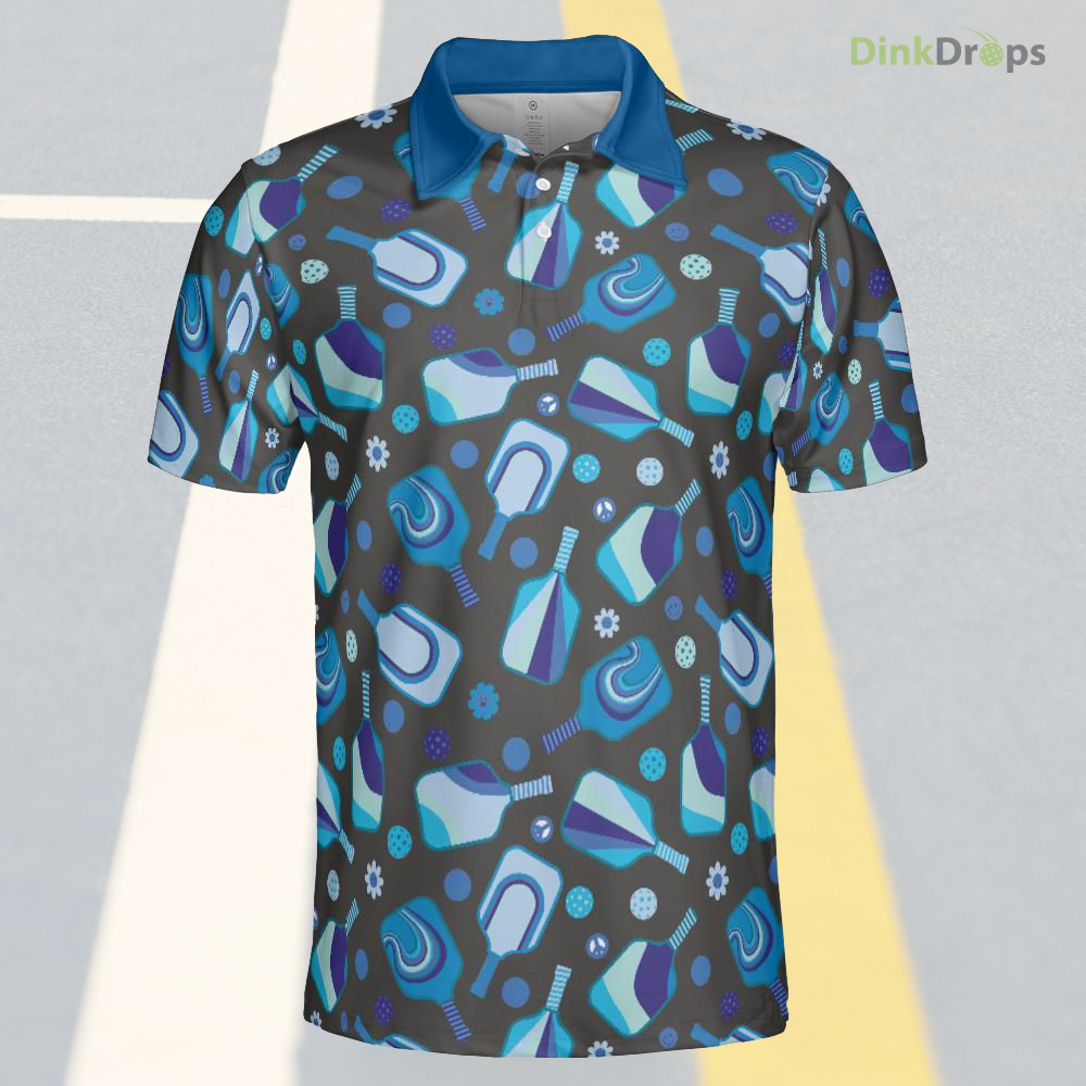 Grey Blue Pickleball Polo Shirt