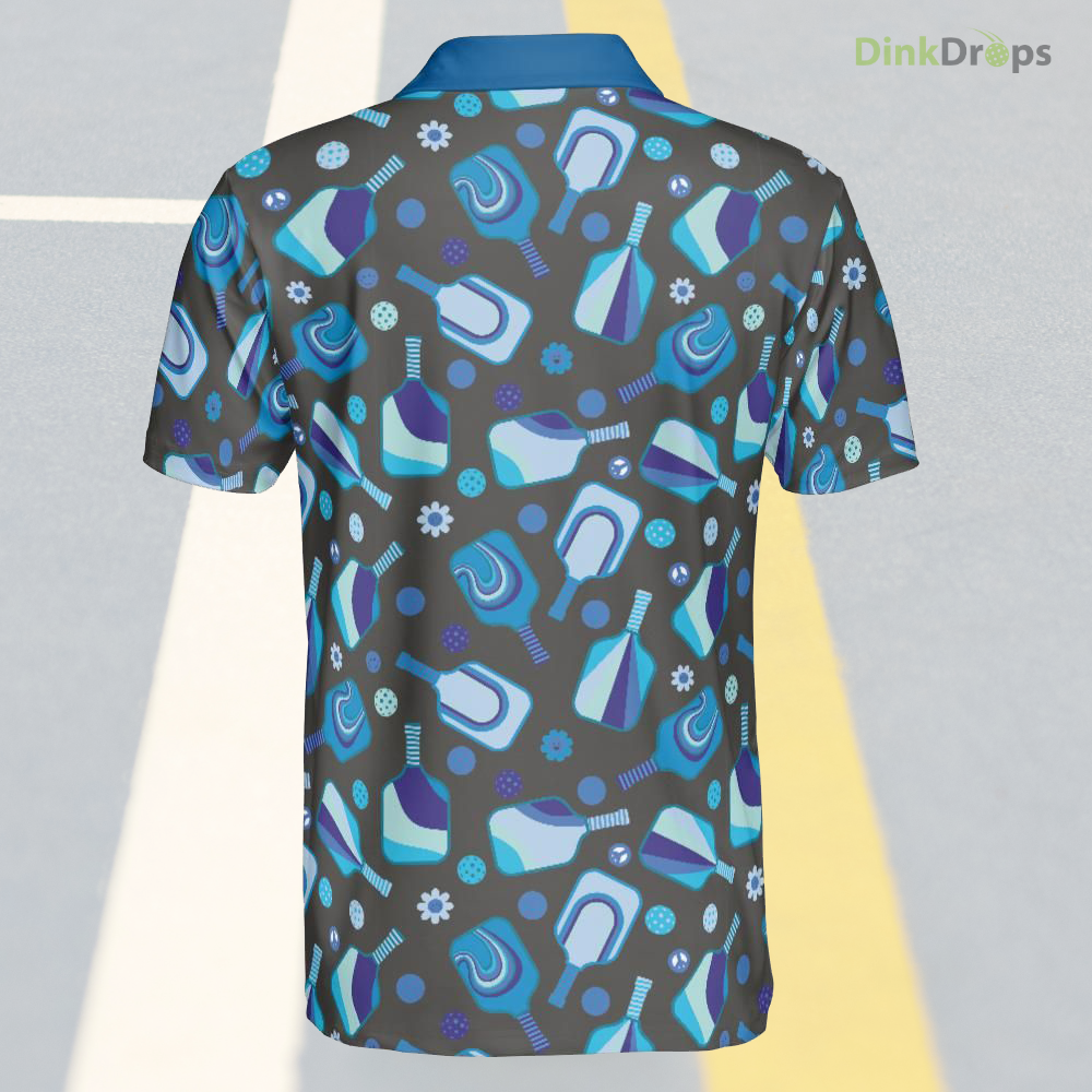 Grey Blue Pickleball Polo Shirt