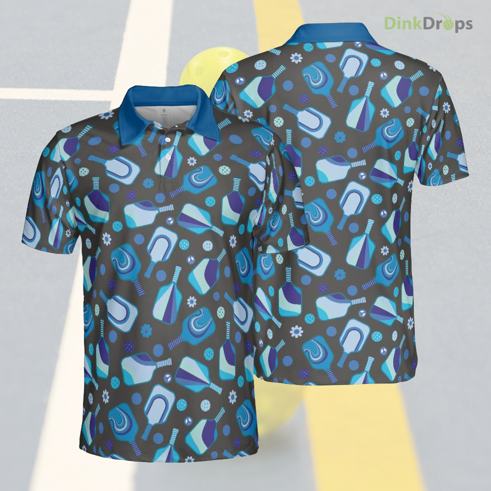 Grey Blue Pickleball Polo Shirt