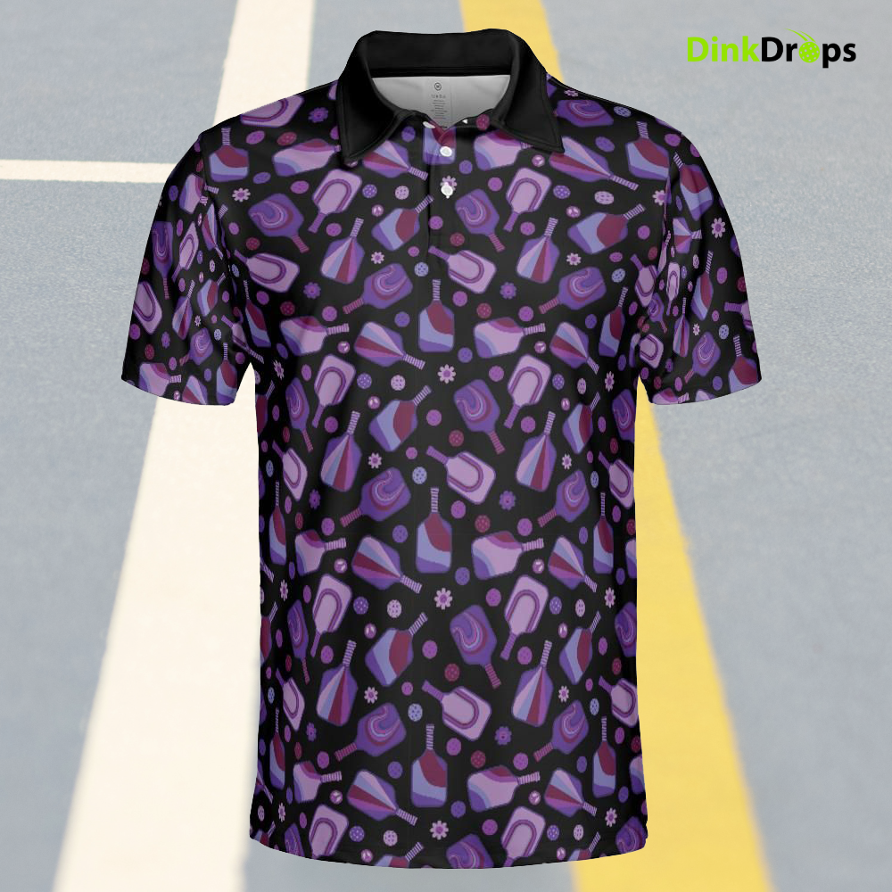 Purple Black PIckleball Polo Shirt