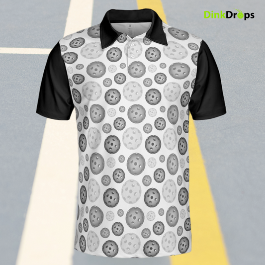 Black White Pickleball Polo Shirt