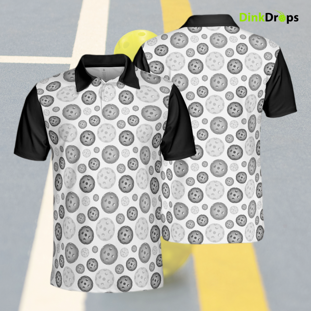 Black White Pickleball Polo Shirt