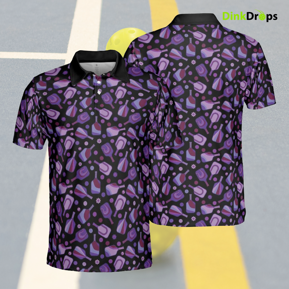 Purple Black PIckleball Polo Shirt