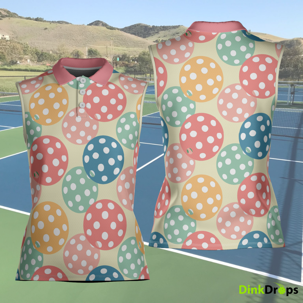 Colorful Pickleballs Sleeveless Polo Shirt