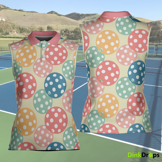 Colorful Pickleballs Sleeveless Polo Shirt